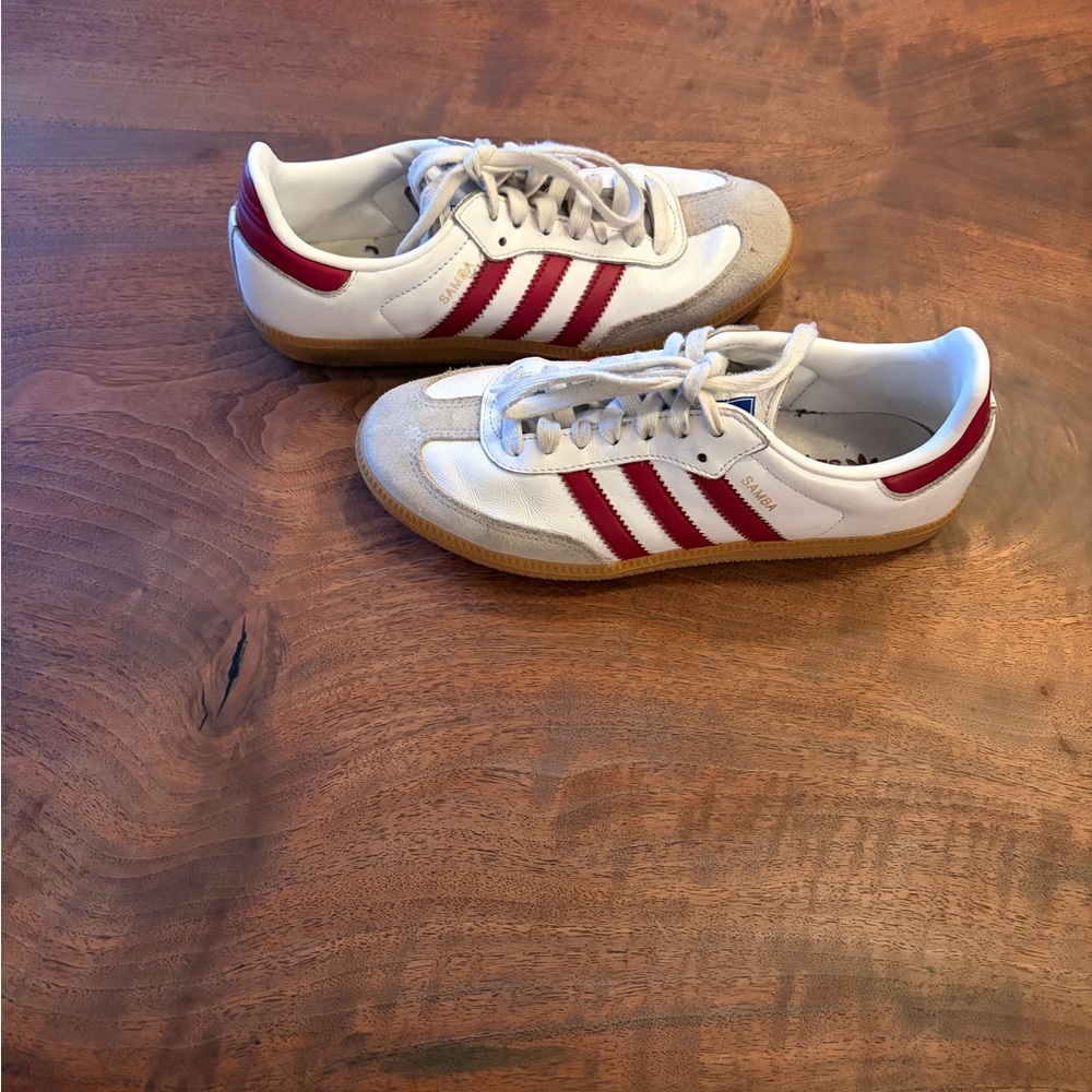 Adidas White and Red Classic sambas